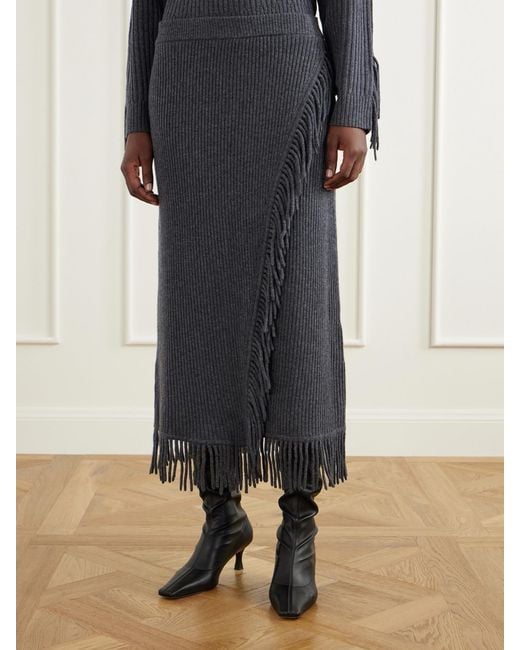 Jonathan Simkhai Gray Casey Draped Wool And Cashmere-Blend Skirt