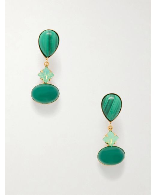 Jennifer Behr Green Quincy-Tone Malachite Earrings