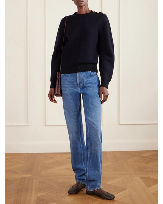 Bottega Veneta Blue Embellished Wool And Cotton-Blend Sweater