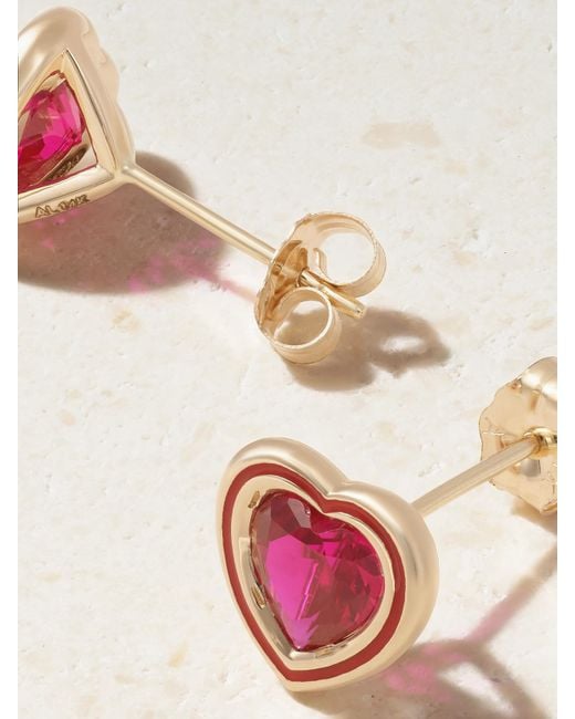 Alison Lou Pink Madison 14-Karat, Laboratory-Grown Ruby And Enamel Earrings