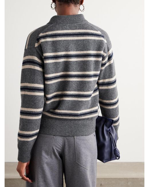&Daughter Gray Edith Striped Wool Polo Sweater
