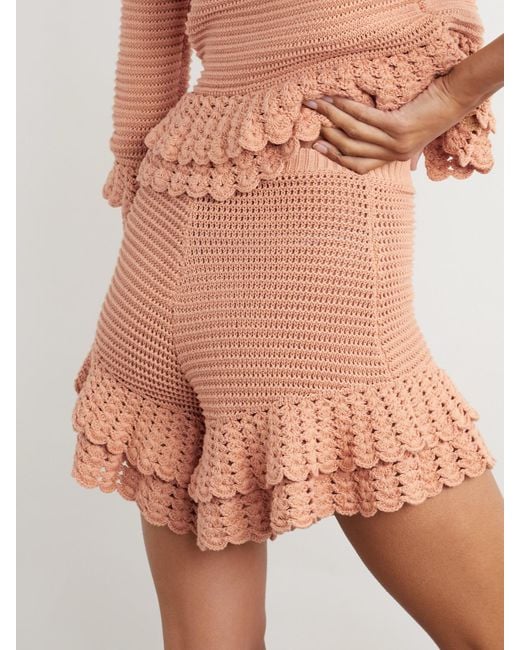 Chloé Natural Shorts Aus Gehäkelter Baumwolle Mit Volants