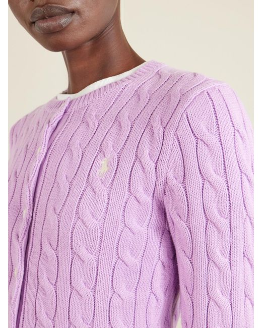 Polo Ralph Lauren Pink Embroidered Cable-Knit Cotton Cardigan