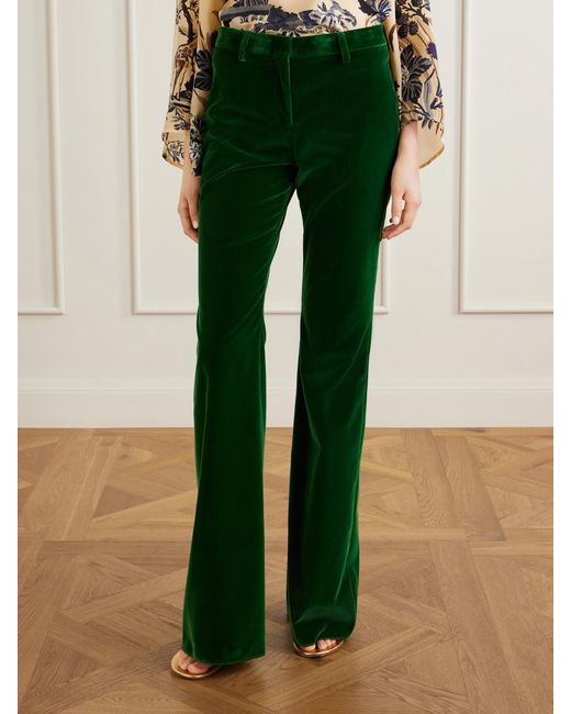 Etro Green Stretch-Cotton Velvet Flared Pants