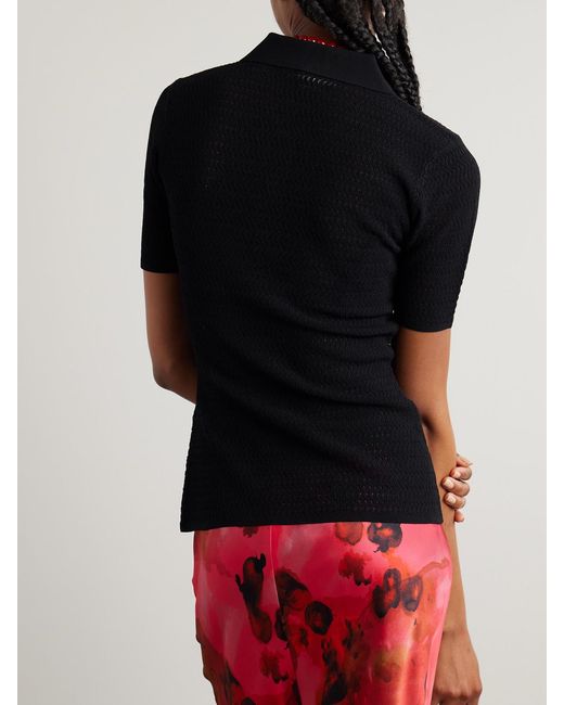 Victoria Beckham Black Pointelle-Knit Polo Shirt