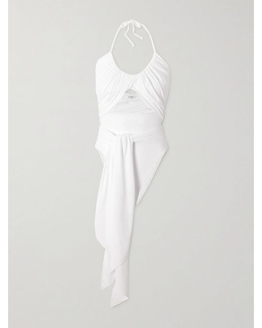 Alaïa White Halterneck Draped Swimsuit