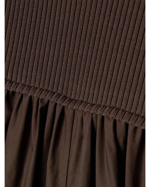 Zimmermann Brown Ribbed-Knit And Cotton-Poplin Midi Dress