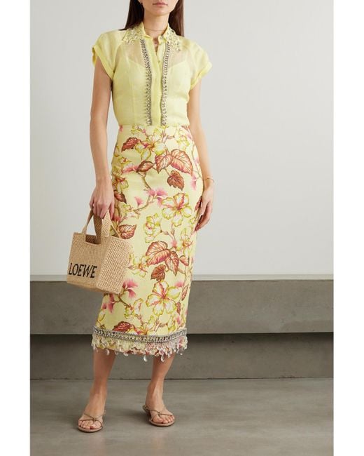 Zimmermann Yellow Matchmaker Crystal-Embellished Linen And Silk-Blend Shirt