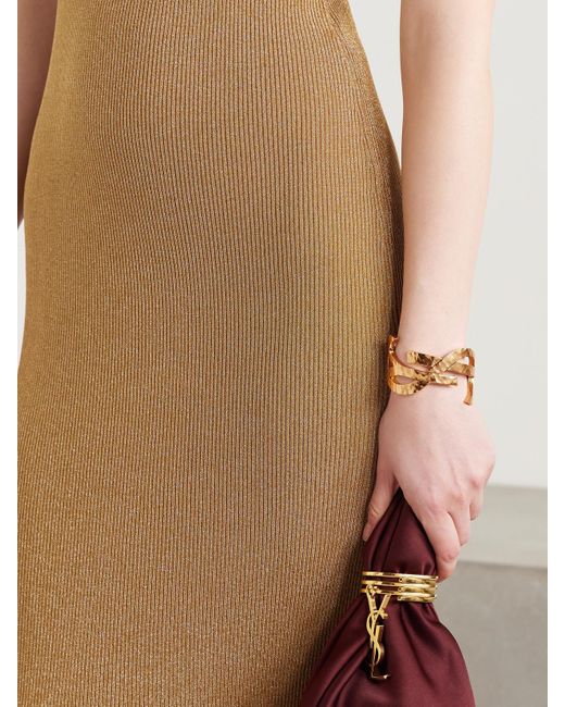 Saint Laurent White Cassandre Hammered-Tone Cuff