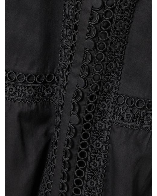Charo Ruiz Black Dafelle Scalloped Guipure Lace-Trimmed Cotton-Blend Voile Midi Dress