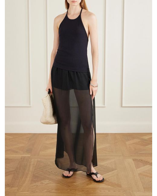 La Ligne Blue Ribbed Jersey Halterneck Tank