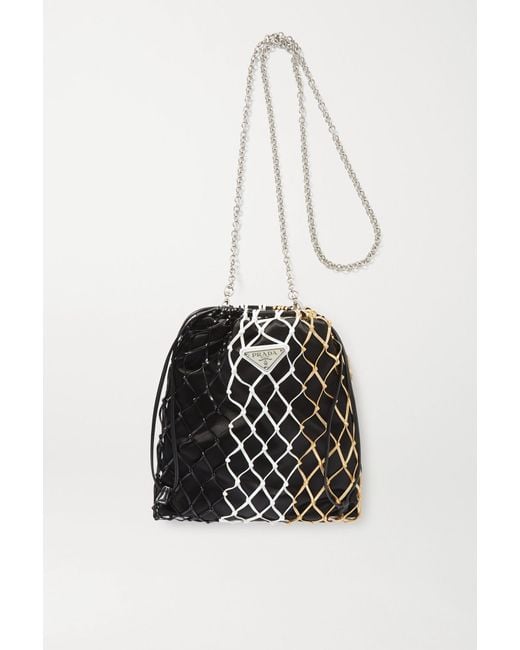 Prada String Color block Faux Leather And Nylon Tote in White