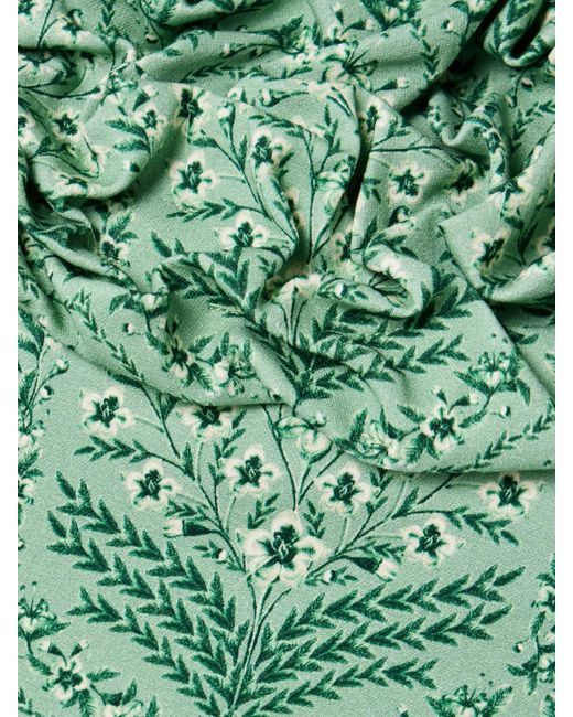 Agua Bendita Green Jardin Schulterfreies Minikleid Aus Einer Baumwollmischung Mit Blumenprint Und Raffungen