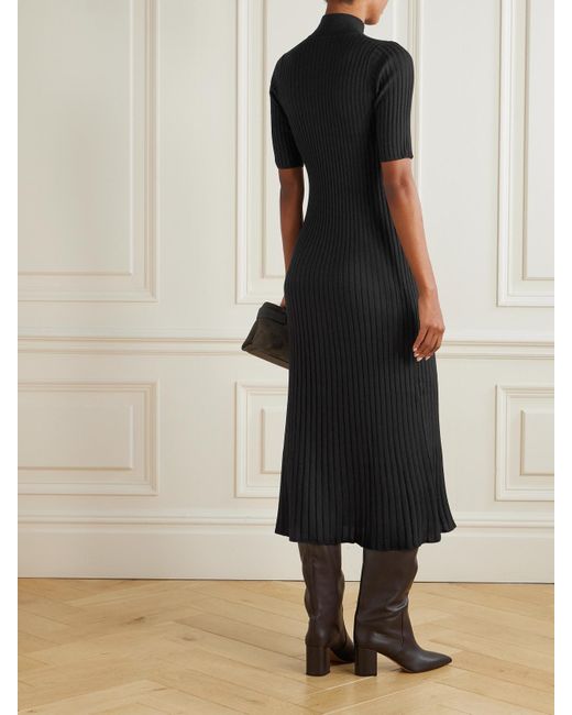 Brunello Cucinelli Black Ribbed Cashmere-Blend Midi Dress