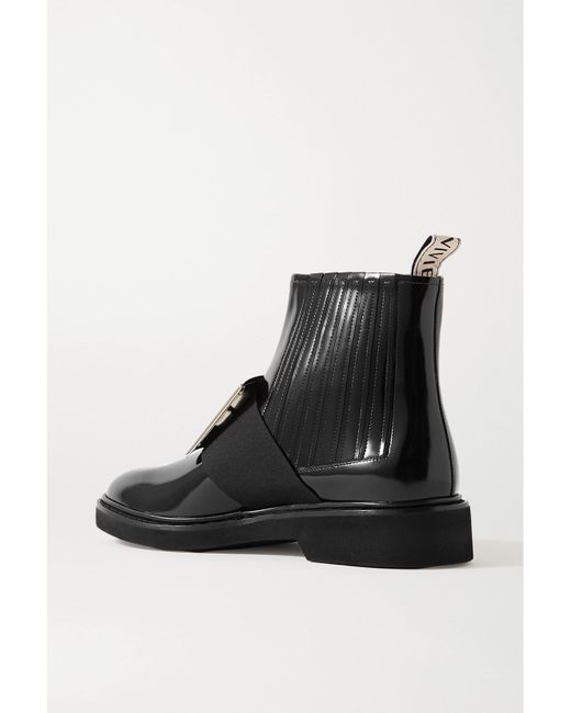 Roger Vivier Black Viv Ranger Embellished Patent-Leather Chelsea Boots