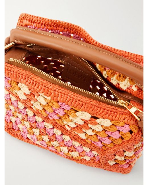 Loewe Orange Paula's Ibiza Puzzle Edge Mini Leather-Trimmed Crocheted Raffia Shoulder Bag