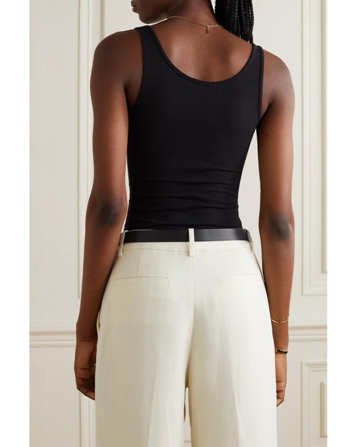 James Perse Black The Daily Ribbed Stretch-Cotton Tank