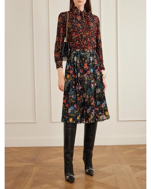 Gucci Red Floral-Print Silk-Crepe Shirt