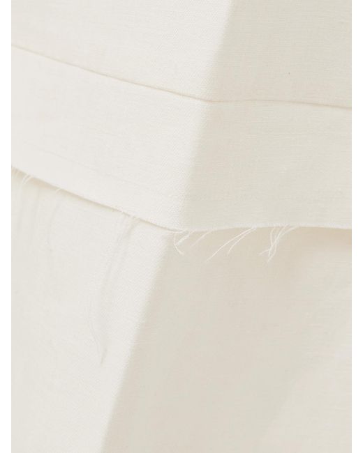 Khaite White Linden Tiered Frayed Linen Pants