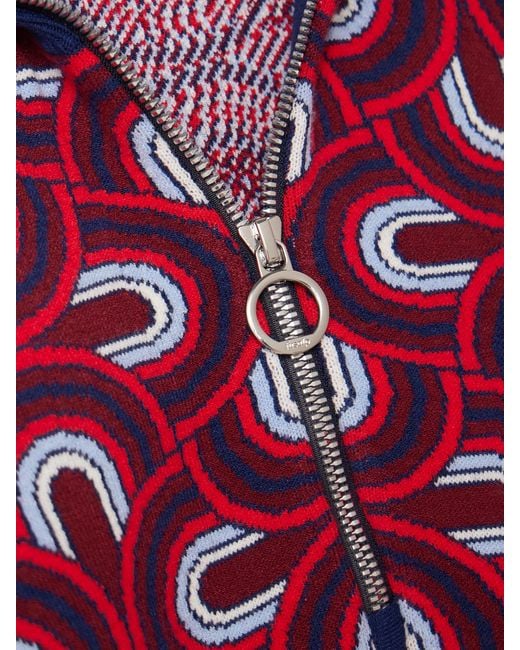 Fusalp Red Jacquard-Knit Half-Zip Sweater