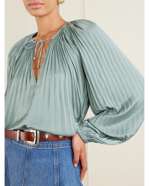 Ulla Johnson Green Electra Bluse Aus Satin Mit Plissee