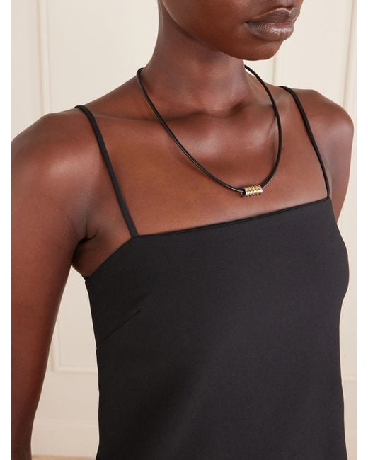 DEHANCHE Metallic Hollyhock Beaded And-Toned Leather Necklace