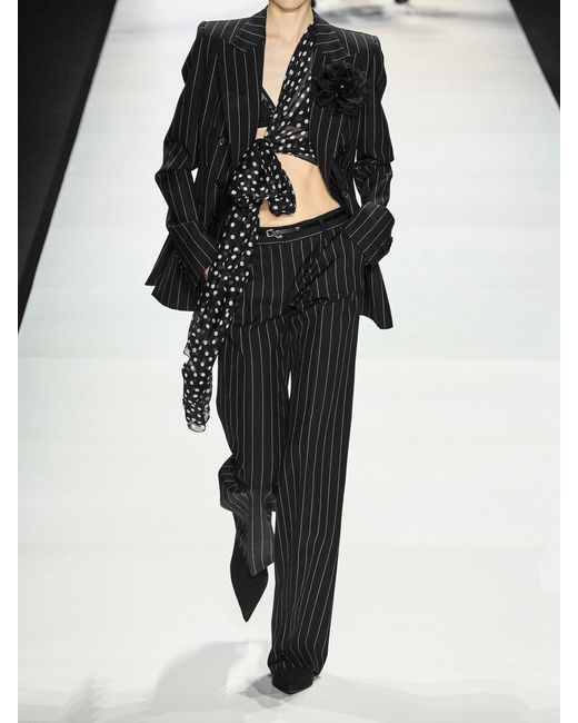 Dolce & Gabbana Black Pinstriped Wool Wide-Leg Pants