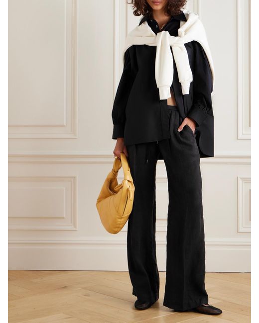 James Perse Black Pleated Linen Wide-Leg Pants