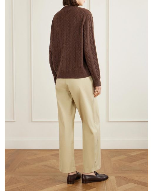 Loro Piana Brown Cedar Cable-Knit Cashmere Cardigan