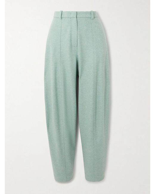 Loro Piana Green Pleated Tapered Cashmere-Blend Pants
