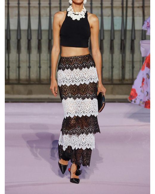 Carolina Herrera Black Lace Midi Skirt