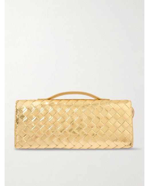Bottega Veneta Natural Andiamo Long Intrecciato Metallic Leather Clutch