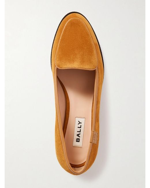 Bally Brown Edlyn Leather-Trimmed Suede Loafers