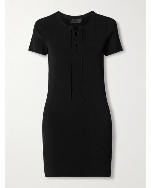 Nili Lotan Black Palma Lace-Up Jersey Mini Dress