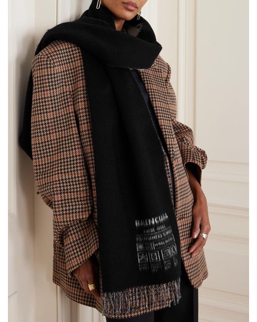 Balenciaga Black Fringed Two-Tone Cashmere And Wool-Blend Jacquard Scarf