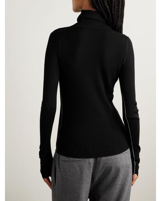 Maria McManus Black Ribbed Merino Wool Turtleneck Sweater