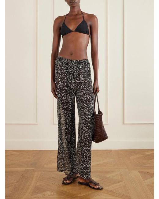 Nili Lotan Black Polka-Dot Silk Straight-Leg Pants