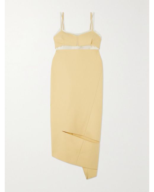 Sacai White Asymmetric Paneled Wool-Crepe And Chiffon Midi Dress
