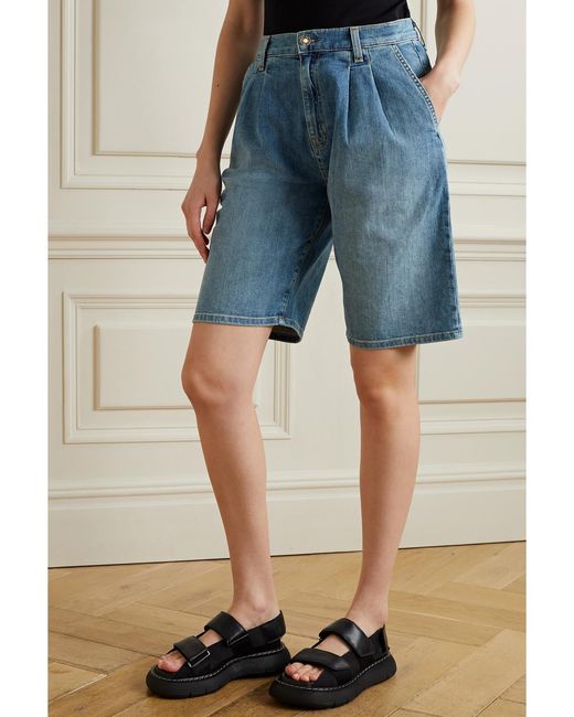 Nili Lotan Blue Julie Pleated Denim Shorts