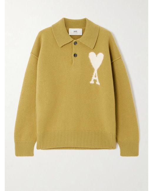 AMI Yellow Wollpullover Mit Intarsienmotiv Und Polokragen