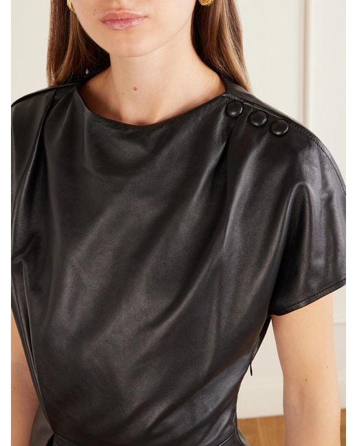 Isabel Marant Black Alia Draped Leather Mini Dress