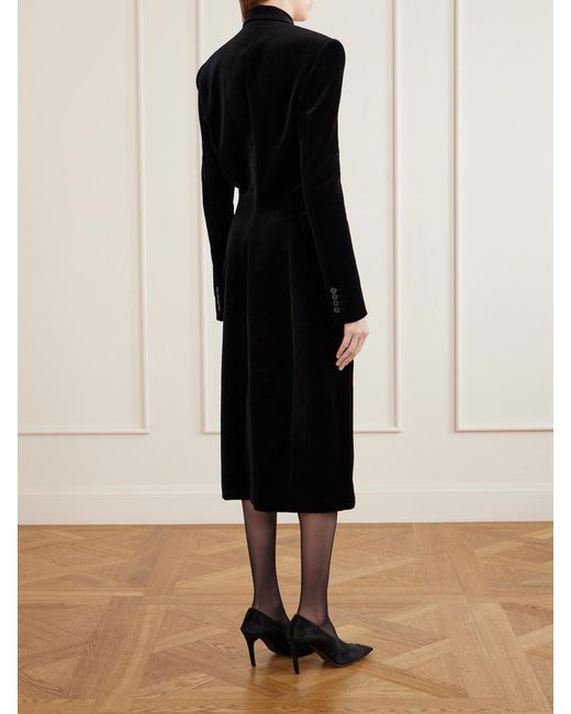 Khaite Blue Rolon Velvet Cotton-Blend Double-Breasted Coat