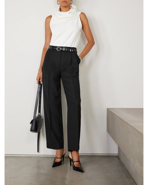Totême  Black Pleated Wool Wide-Leg Trousers