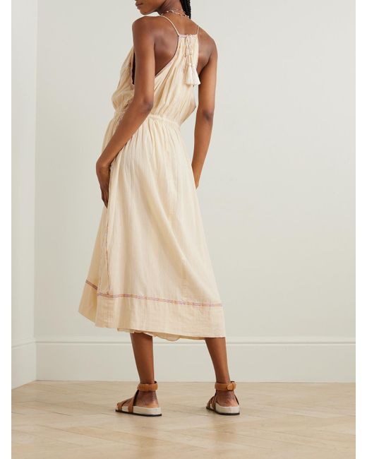 Isabel Marant Natural Siana Midikleid Aus Baumwollgaze Mit Stickereien Und Bindegürtel