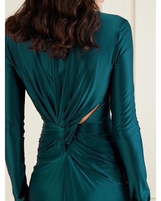 Victoria Beckham Green Gathered Satin Gown