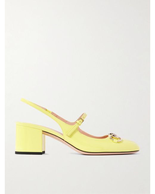 Gucci Yellow Lady Horsebit-Detailed Patent-Leather Mary Jane Pumps