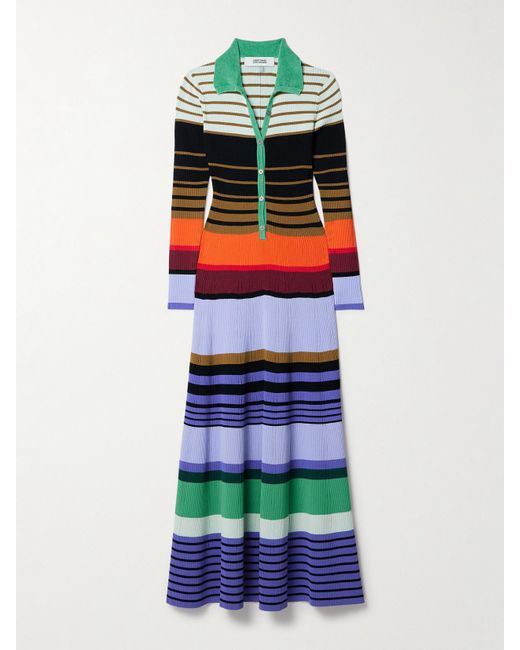 Robe Midi En Mailles Côtelées À Rayures Et À Finitions En Chenille Christopher John Rogers en coloris White