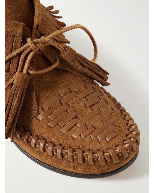 Isabel Marant Brown Felsa Fringed Tasseled Leather-Trimmed Suede Ankle Boots
