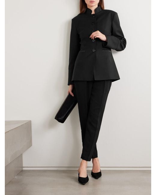 Violante Nessi Black Lille Satin-Trimmed Wool-Blend Blazer