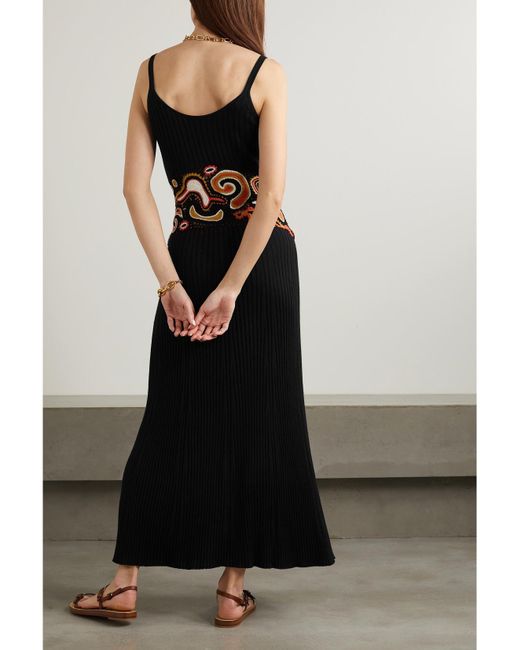 Gabriela Hearst Black Mila Crochet-Paneled Ribbed Cashmere And Silk-Blend Maxi Dress